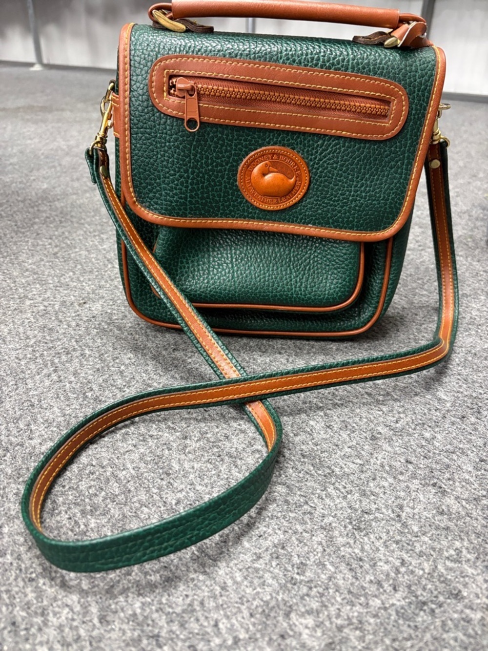 Dooney & Bourke Green Pebbled Leather Crossbody with Tan Trim and Gold Hardware - Picture 1 of 1